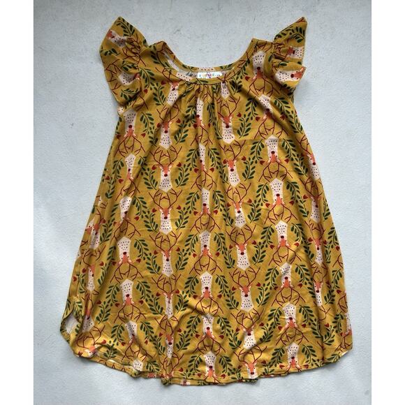 Dot Dot Smile Girls Swing Dress 5/6 Yellow Deer Nature Summer Comfy - Picture 1 of 4